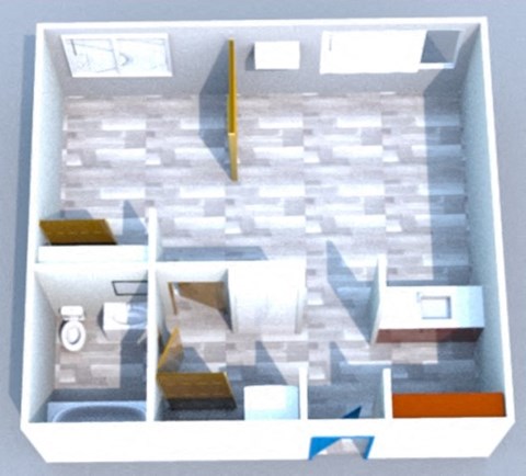 Studio 1 bath floor plan A at MIRACLE TERRACE Apartments, Anaheim, California
